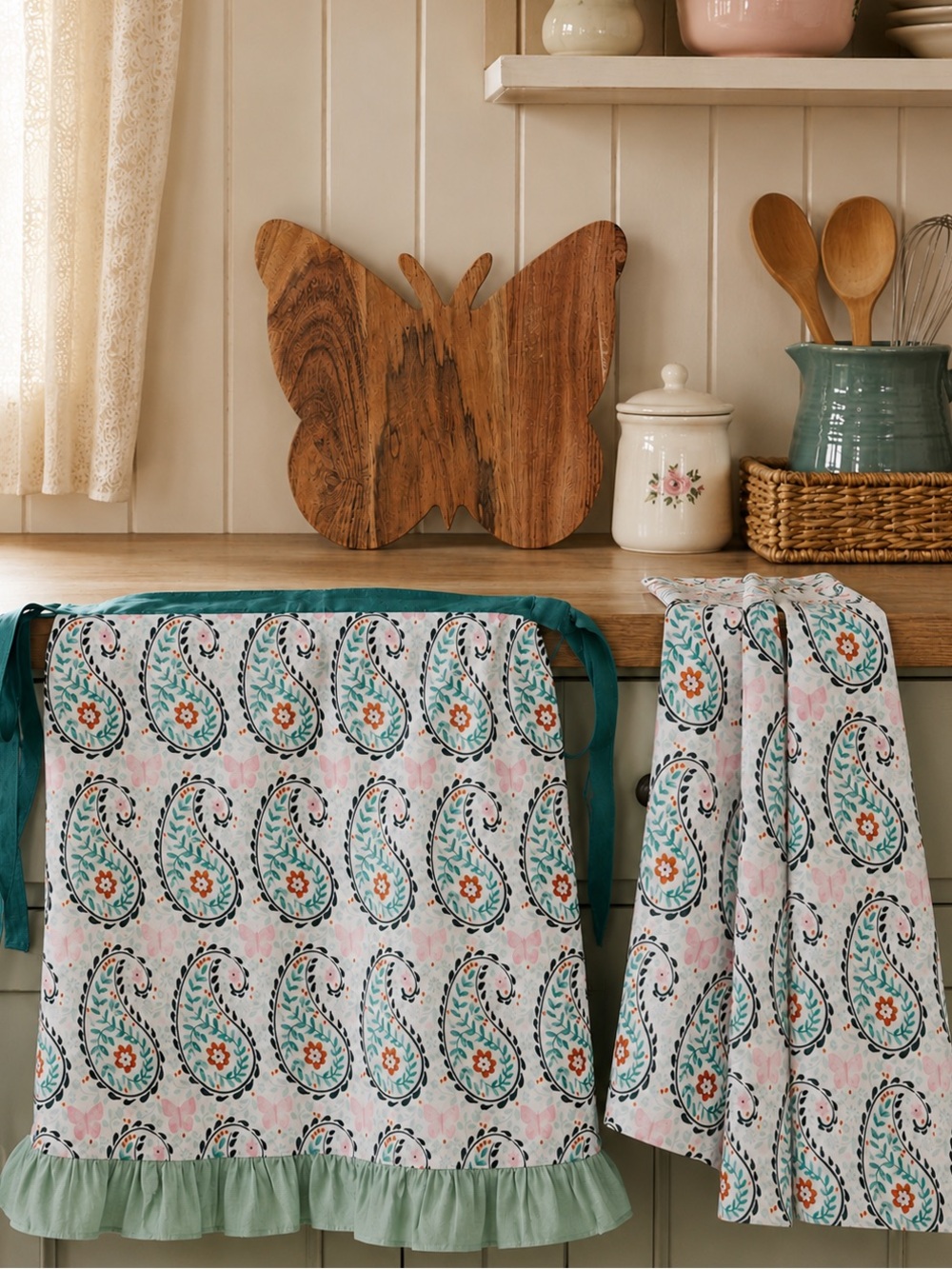 Dolly Parton Butterfly Paisley Kitchen Set – Apron, Towel & Cutting Board